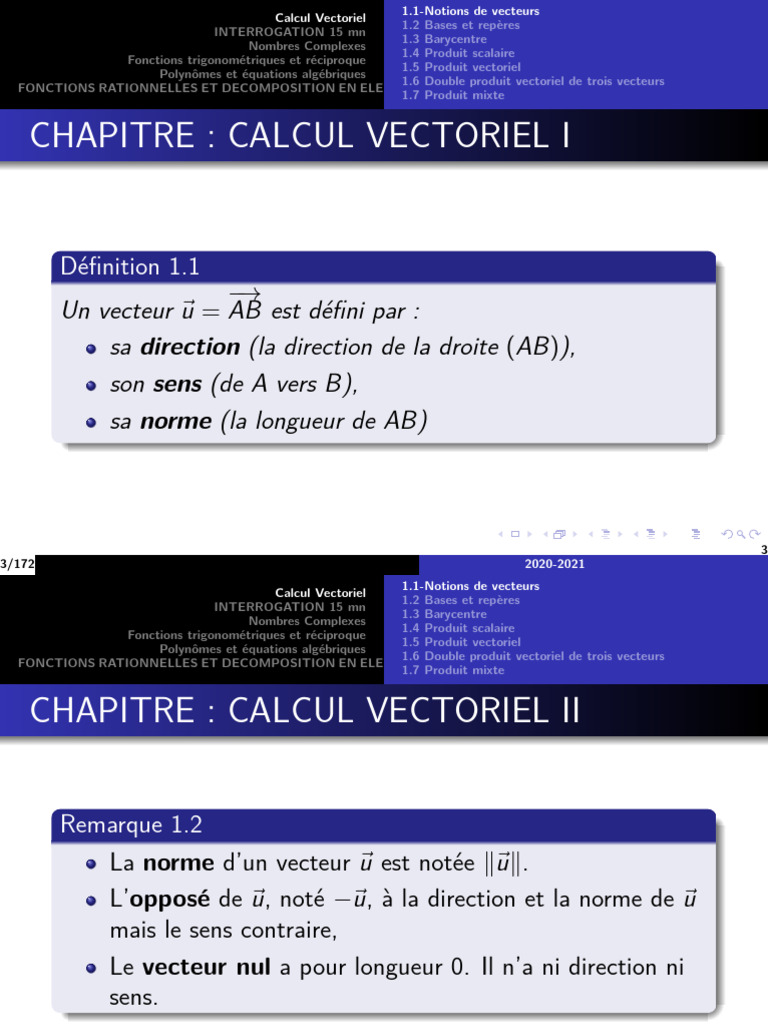Concepts Fondamentaux du Calcul Vectoriel | PDF | Scalaire ...