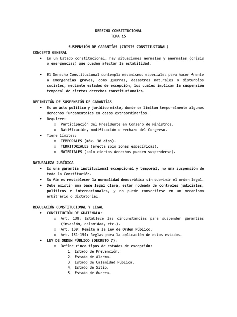 Suspensión de Garantías en Crisis Constitucional | PDF | Derechos ...