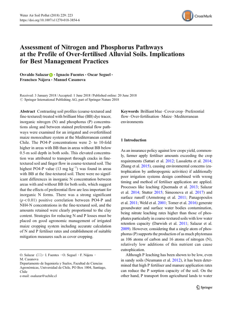 Nitrogen and Phosphorus in Over-Fertilized Soils | PDF | Soil | Fertilizer