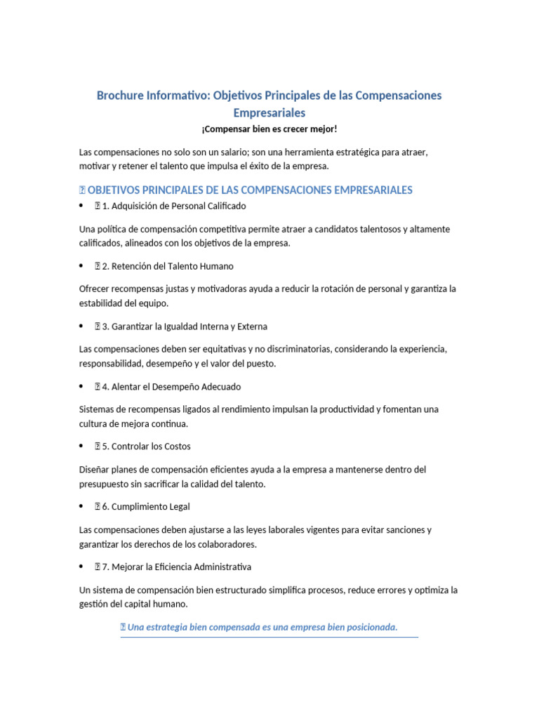 Objetivos Clave de Compensaciones Empresariales | PDF