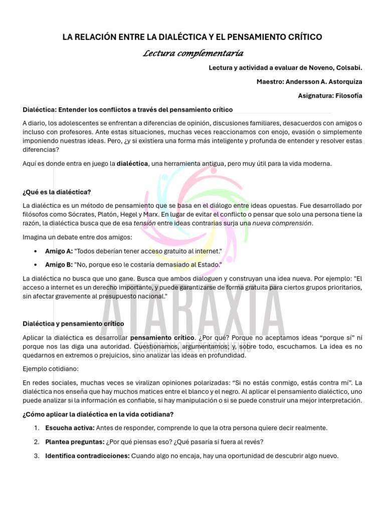 Dialéctica Y Pensamiento Crítico Pdf Dialéctico Pensamiento Crítico