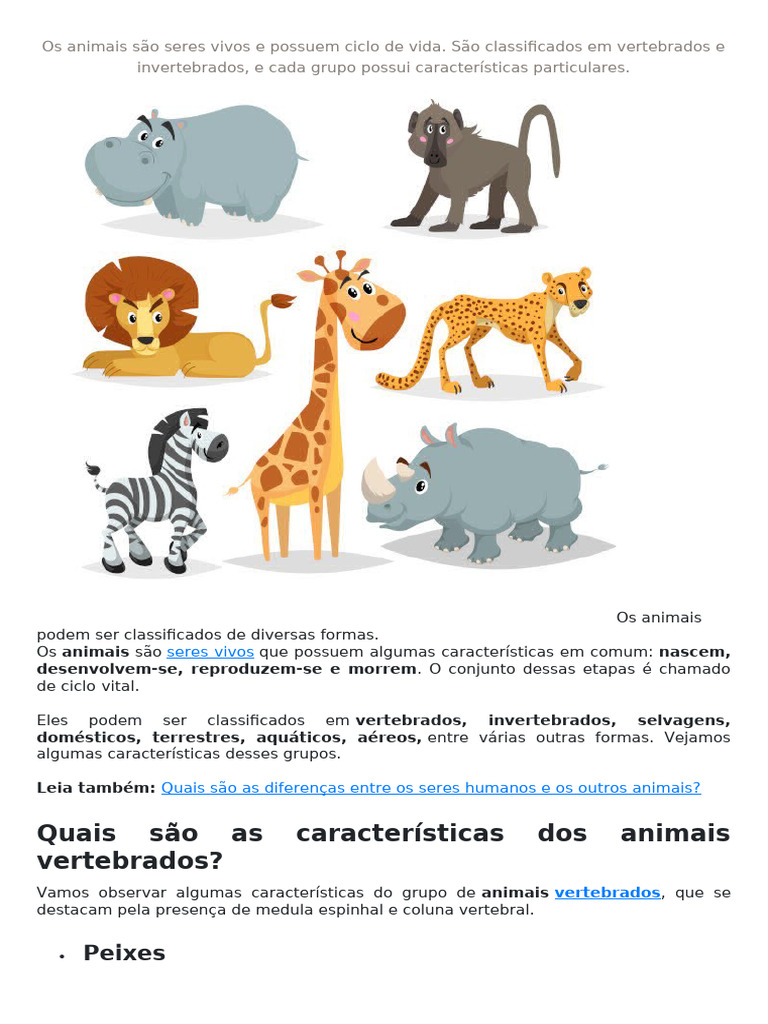 Classificação e Ciclo de Vida dos Animais | PDF | Vertebrados | Aves