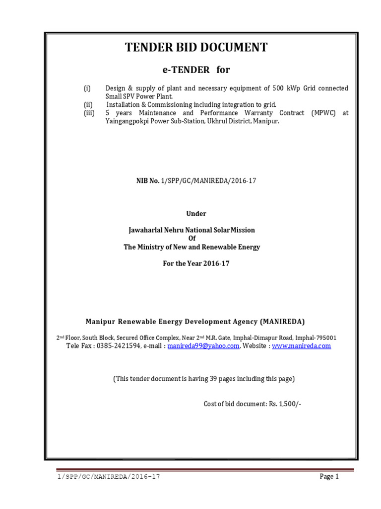 Bid Document 500 KWP | PDF | Photovoltaics | Solar Panel