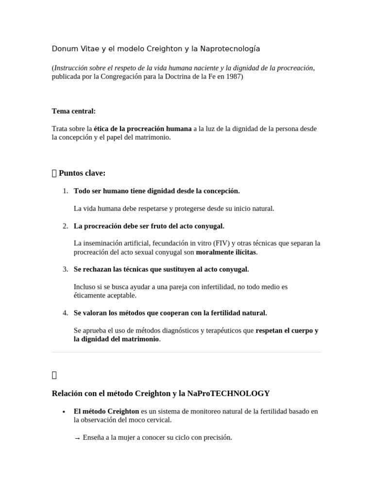 Donum Vitae y El Modelo Creighton y La Naprotecnología | PDF