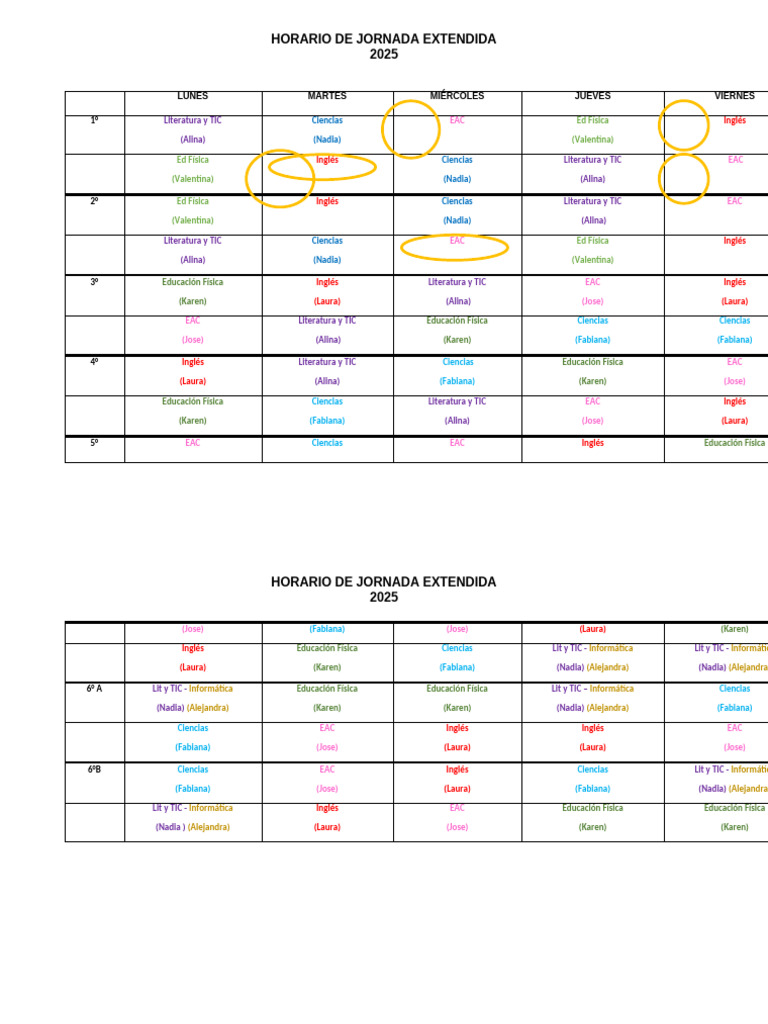 Horario Jornada Extendida 2025 | PDF