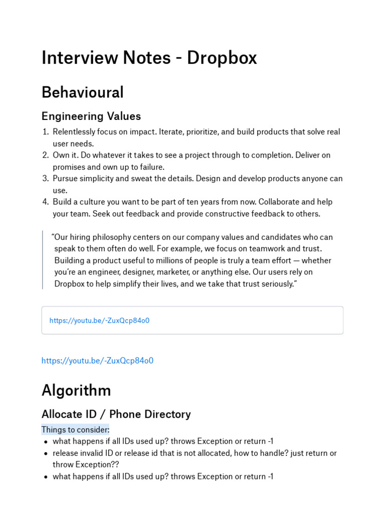 Interview Notes - Dropbox | PDF | Algorithms And Data Structures ...