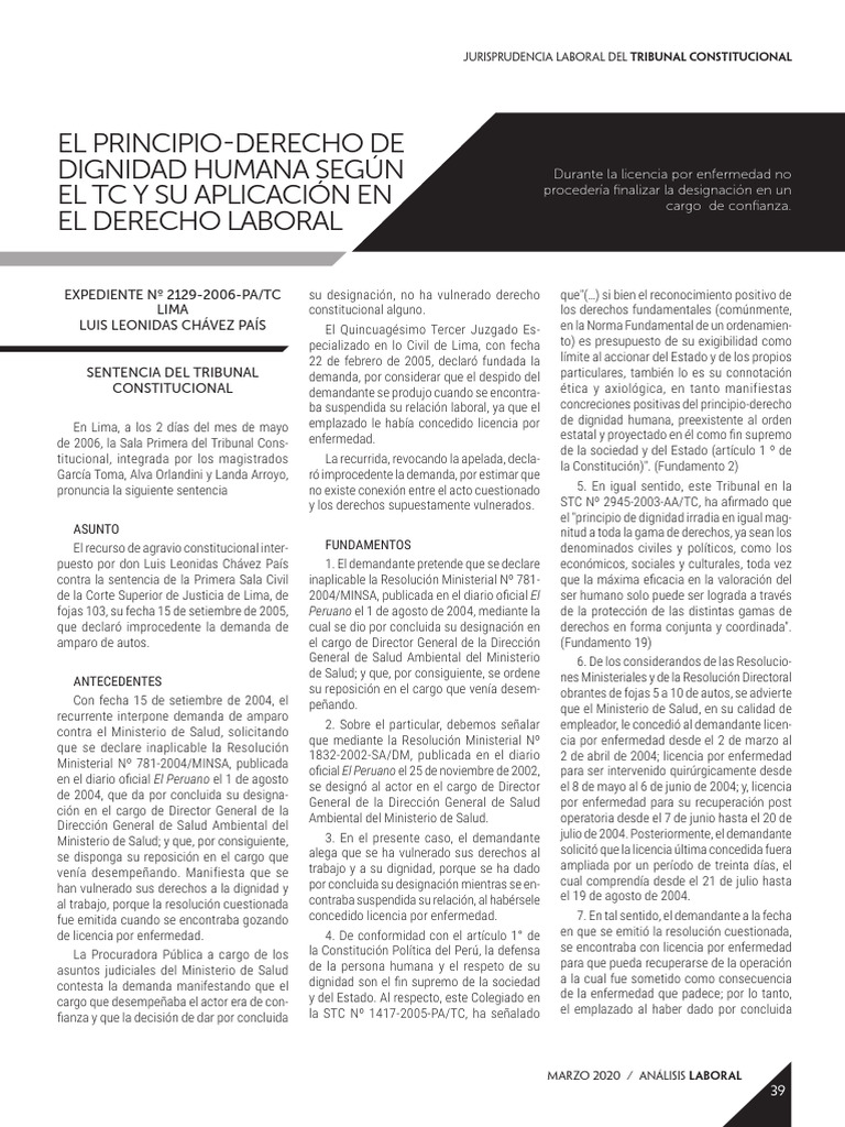 Análisis Laboral - 02129-2006-PA - Dignidad Humana - Marzo 2020 | PDF ...
