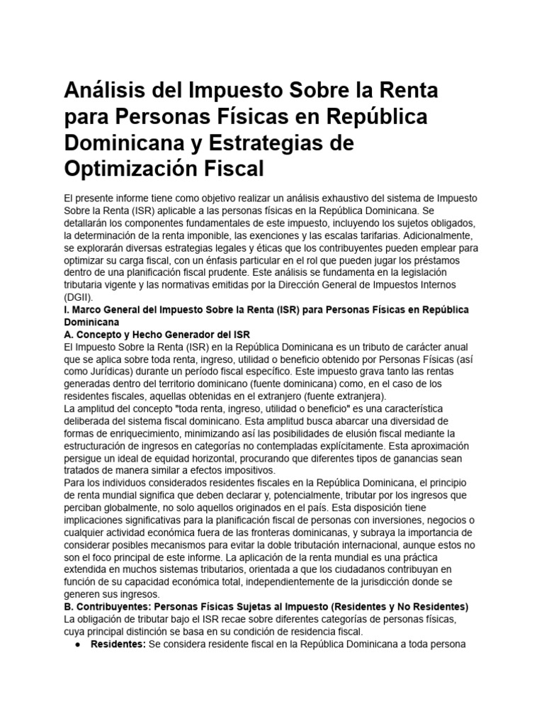 Análisis del ISR en RD para Personas Físicas | PDF | Impuesto sobre la ...