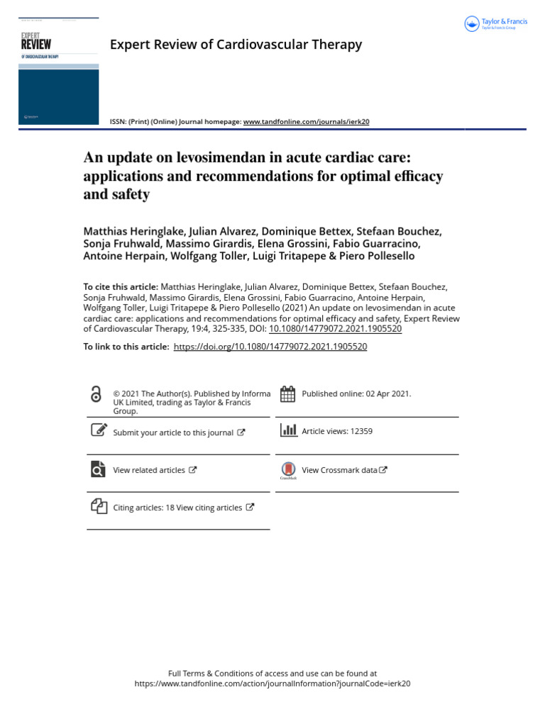 An Update On Levosimendan in Acute Cardiac Care Applications and ...