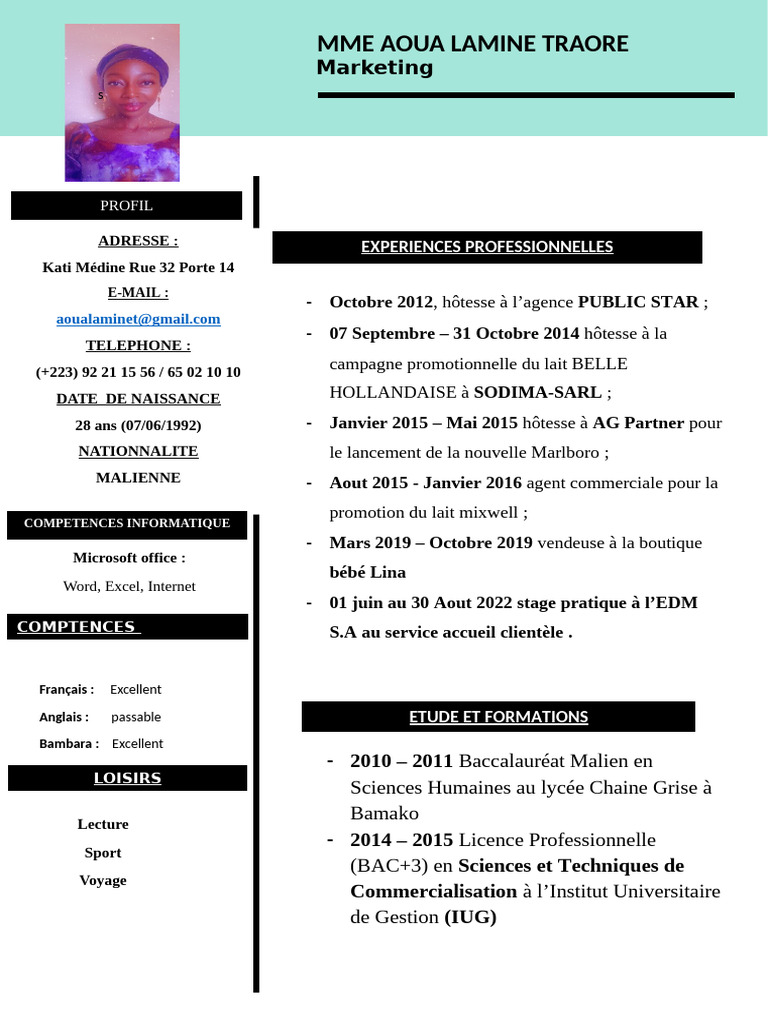 Profil professionnel d'Aoua Sangaré | PDF