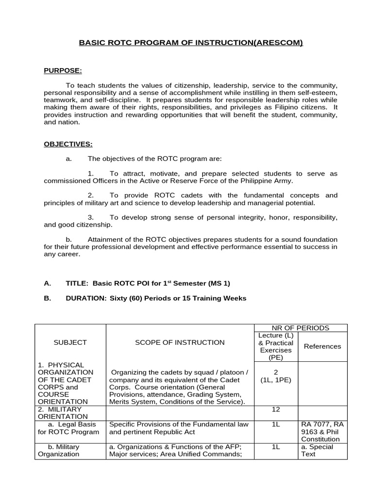Philippine ROTC Program Overview | PDF | Military