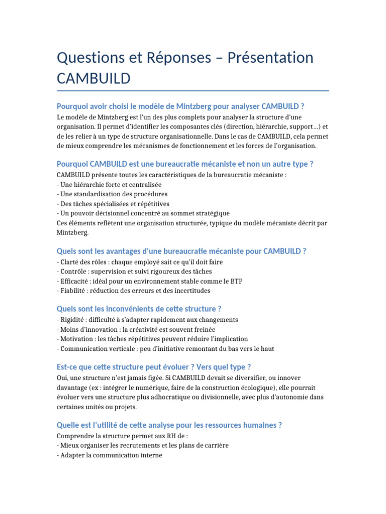 Analyse de la structure de CAMBUILD | PDF | Gestion des ressources ...
