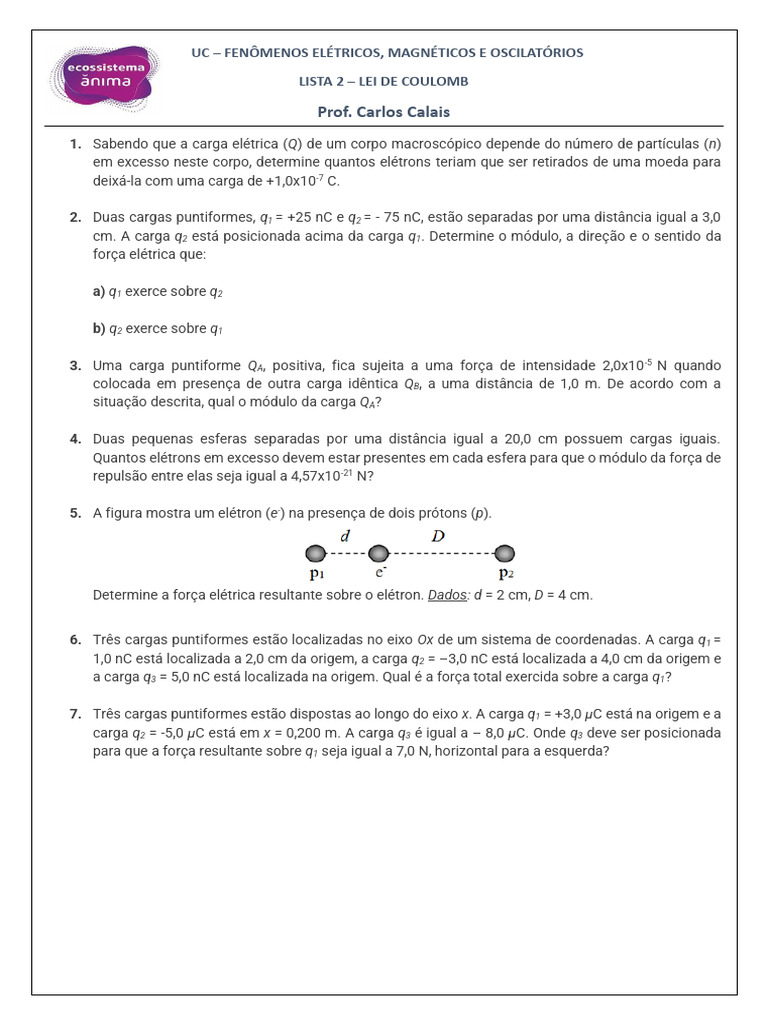 Exercícios Resolvidos: Lei de Coulomb | PDF