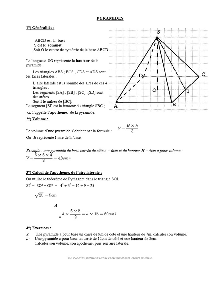Calcul de l'apothème et aire d'une pyramide | PDF