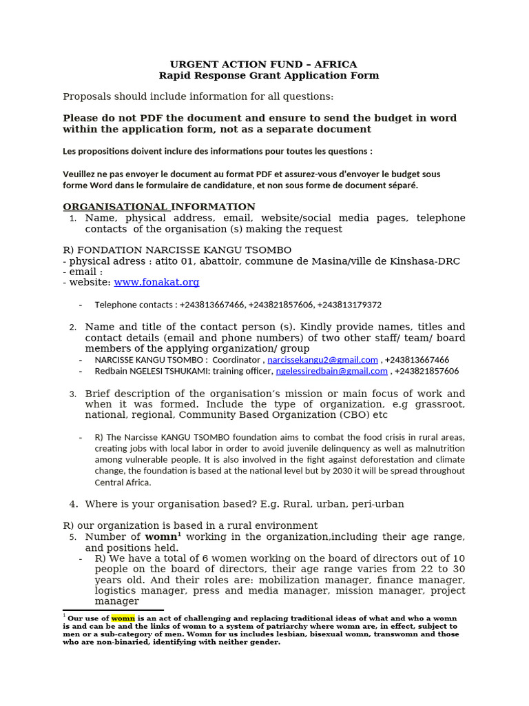 Urgent Action Fund Grant Application Form | PDF | Risk | Policy