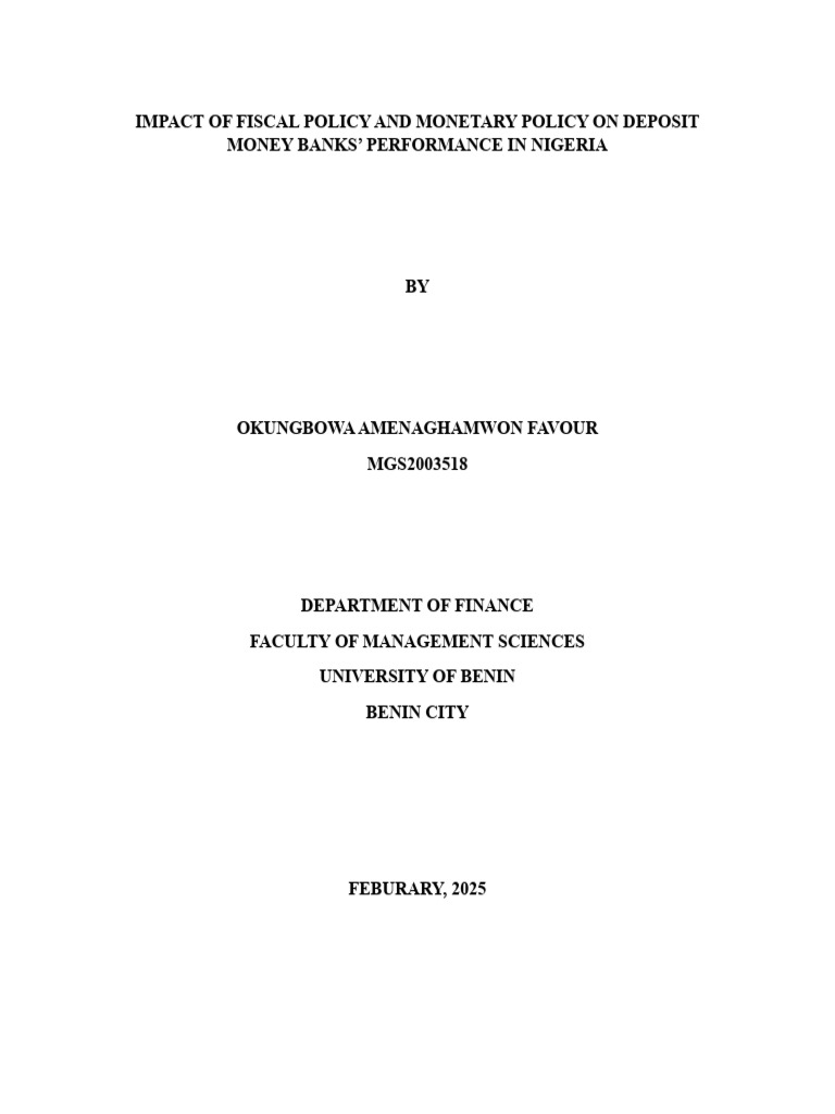 Impact of Fiscal Policy and Monetary Policy On Deposit Money Banks ...
