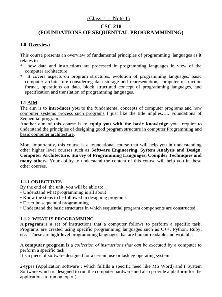 CSC218 Class - 2 - Note - 2 (Final) - 03500000 | PDF | Data Type ...