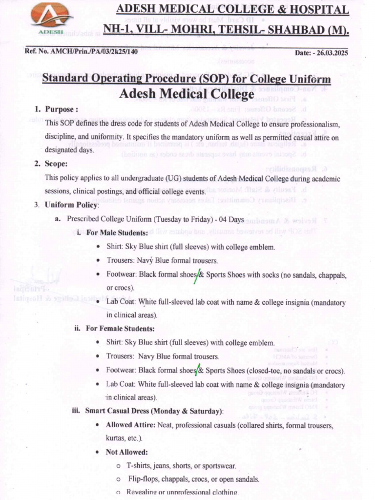 SOP For College Uniform 0001 | PDF