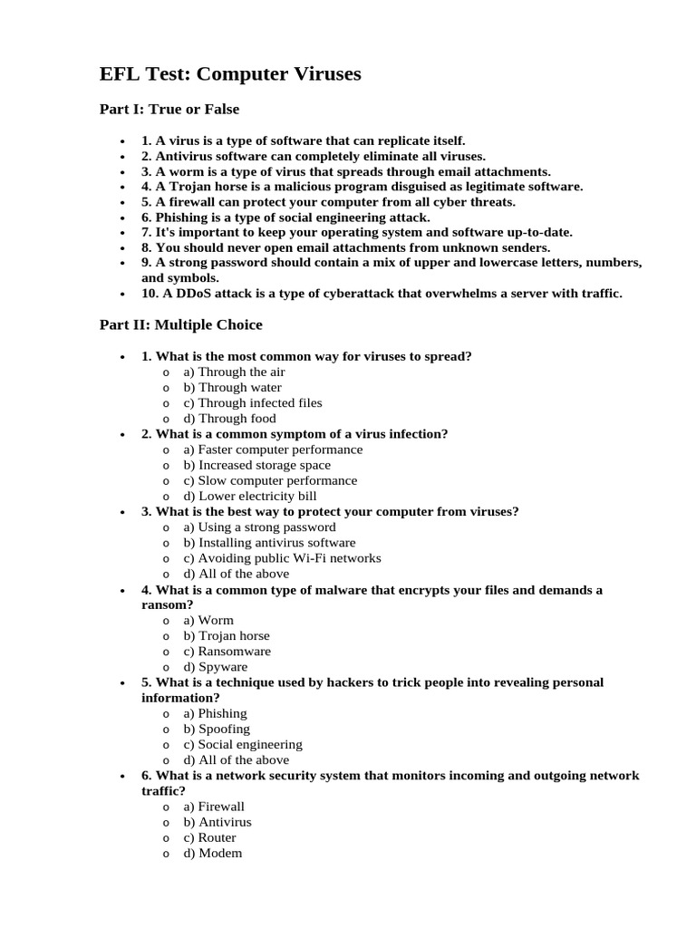 Test On Viruses | PDF | Computer Virus | Malware