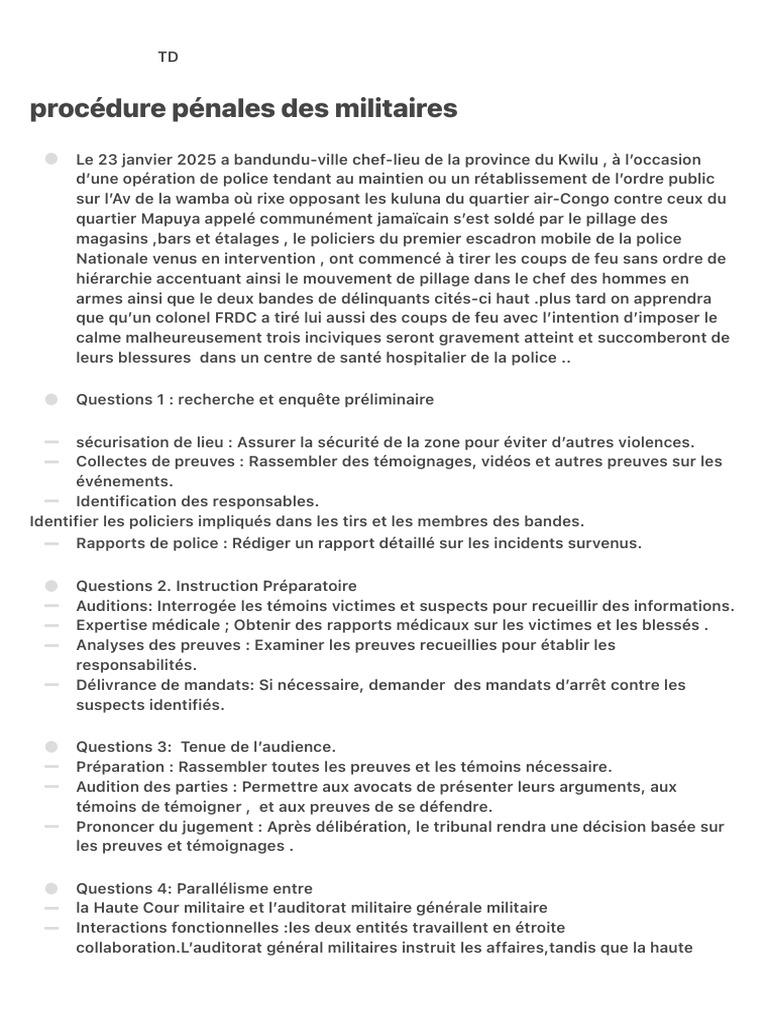 Procédure pénale militaire à Bandundu | PDF | Crimes | Crime et violence