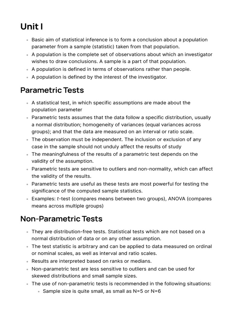 Parametric vs Non-Parametric Tests | PDF | Statistical Significance ...