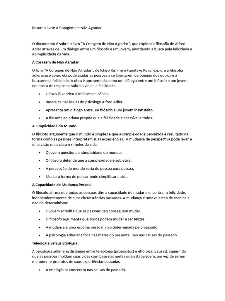 Resumo: A Coragem de Não Agradar | PDF | Psicologia | Liberdade