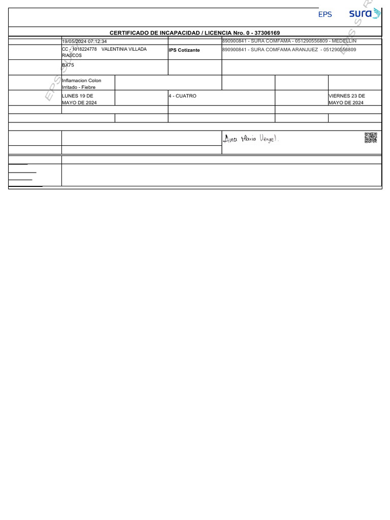 Certificado de Incapacidad EPS SURA | PDF