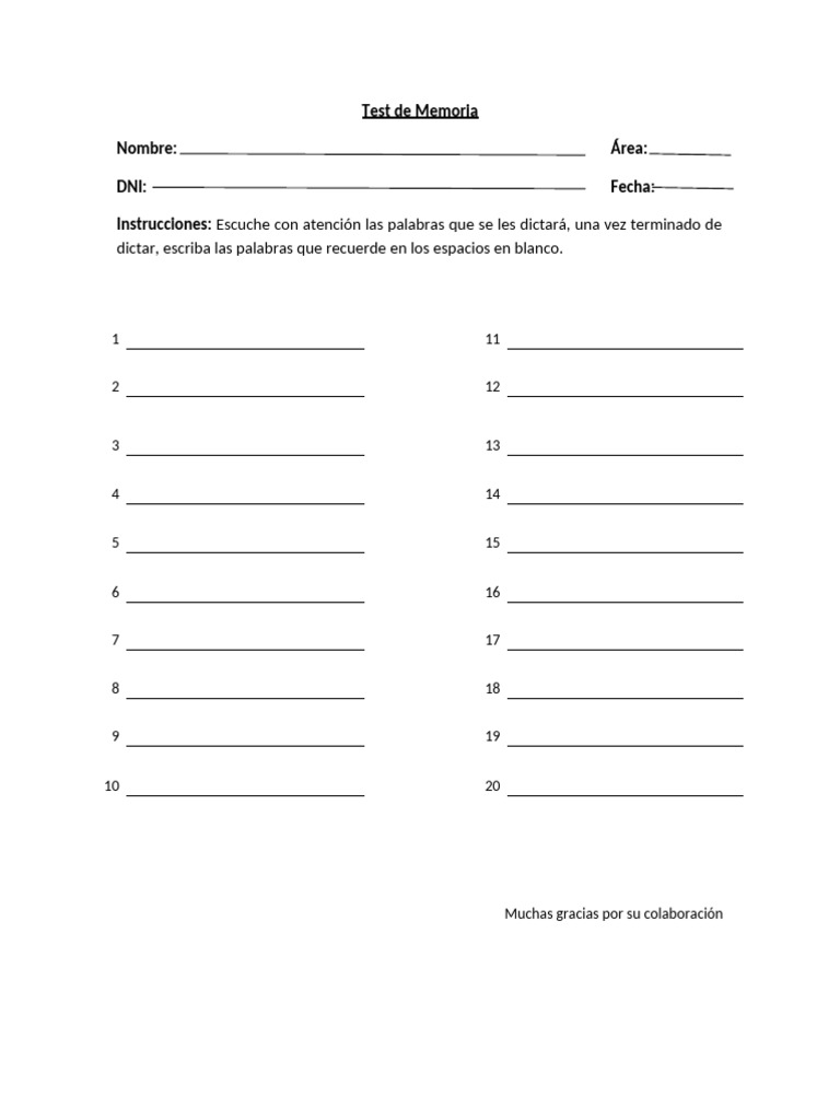 Test de Memoria para Adultos | PDF
