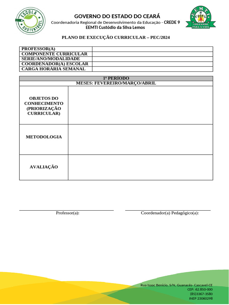 Modelo Plano de Ensino | PDF | Pedagogia | Teoria da Educação