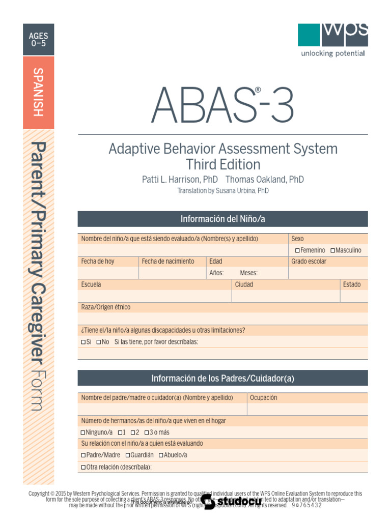 Formulario ABAS-3 para Niños 0-5 Años | PDF