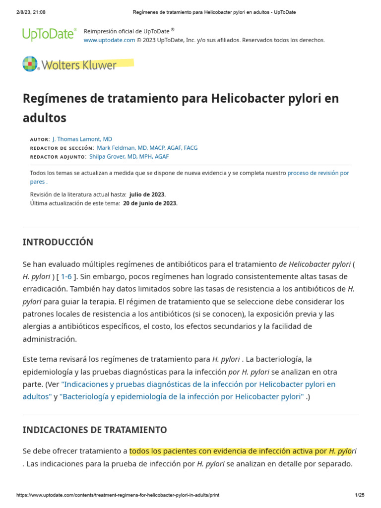 Esquemas de tratamiento para H. pylori | PDF | Terapia | Especialidades
