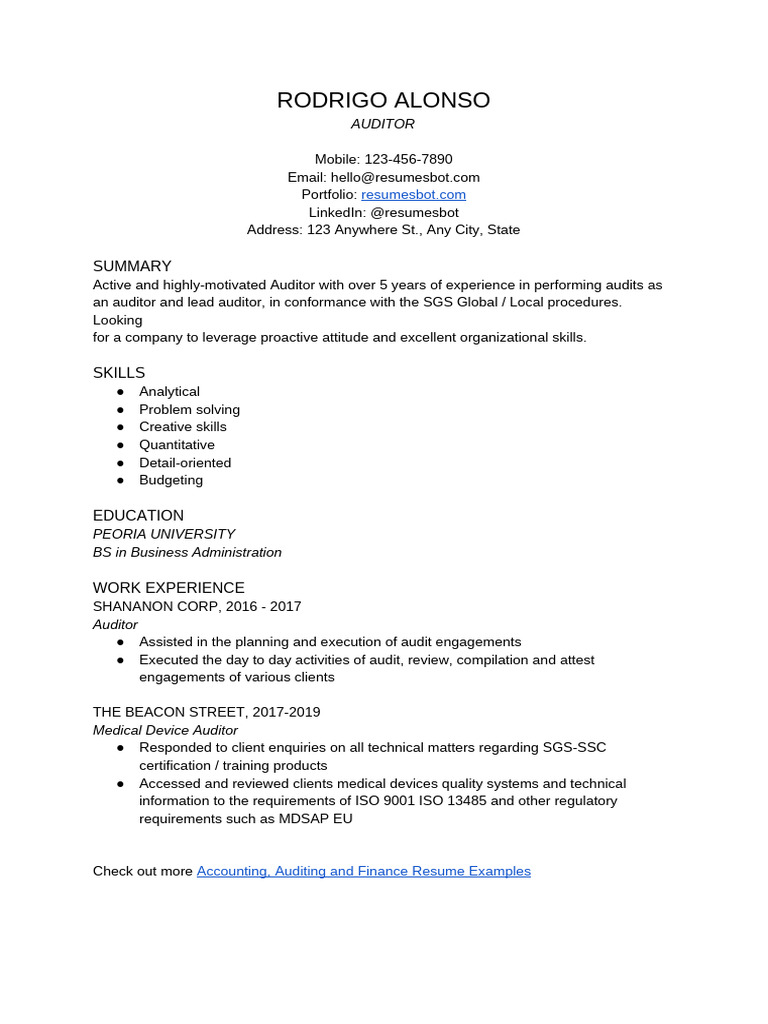 Auditor Resume of Rodrigo Alonso | PDF