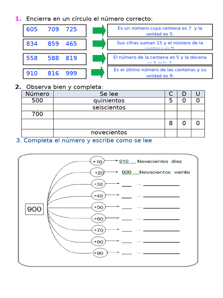 Ejercicios de Números y Lectura | PDF