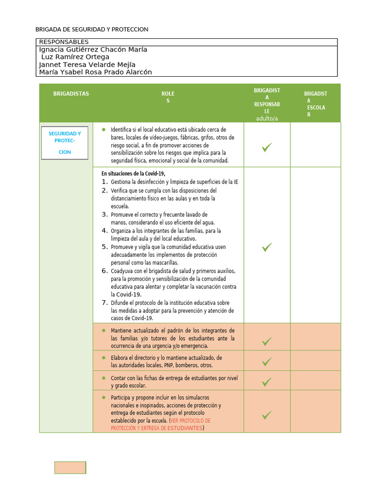 Brigada Escolar de Seguridad y Protección | PDF
