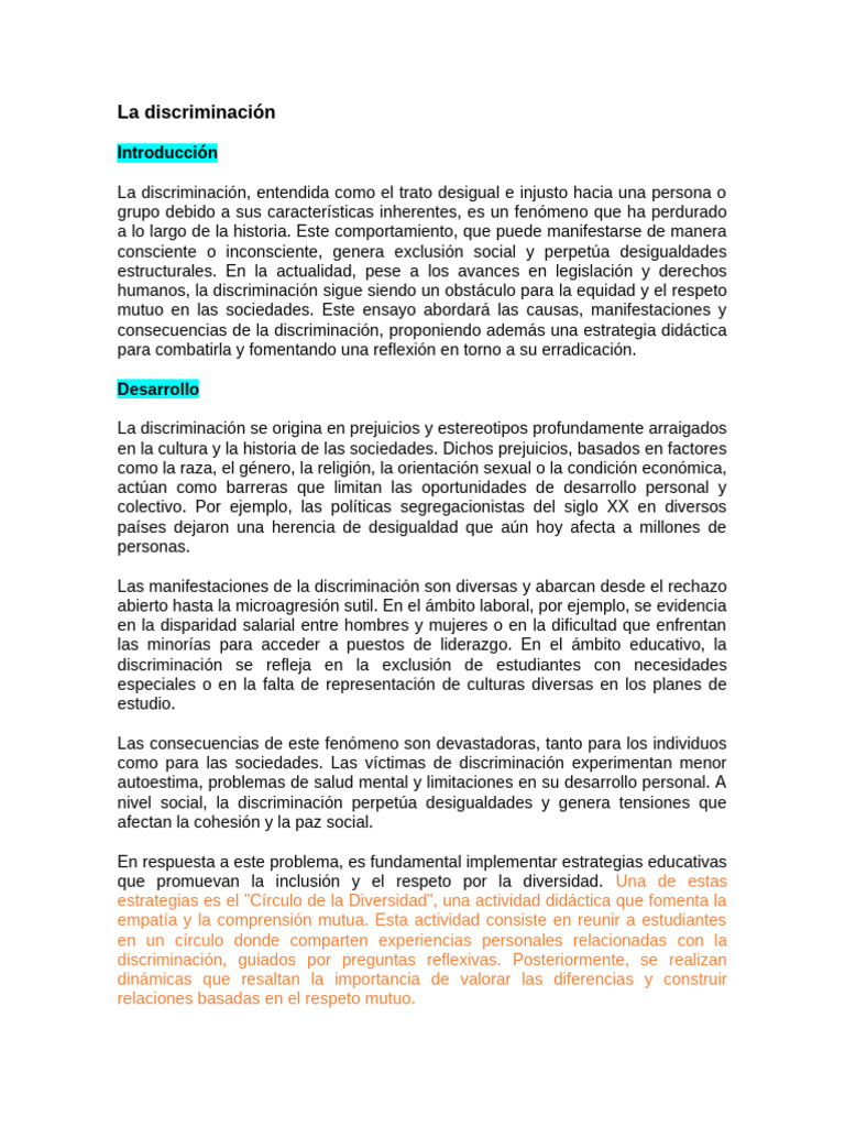 Causas y Consecuencias de la Discriminación | PDF | Discriminación ...