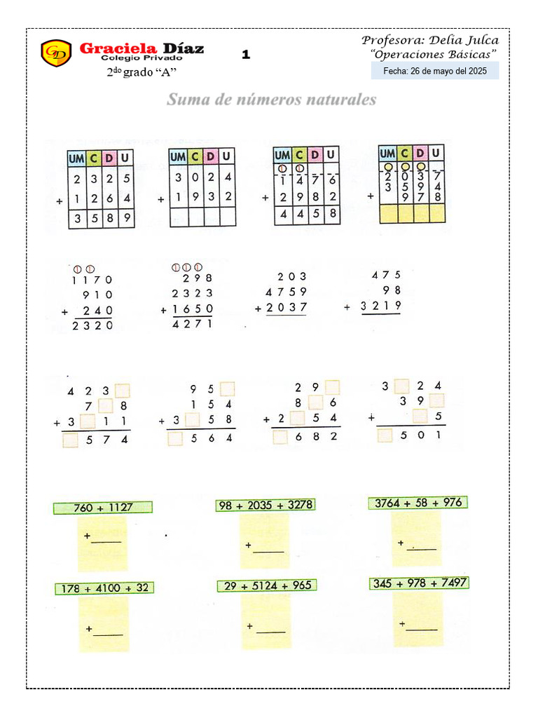 UNIDAD_3_-_OPERACIONES_BASICAS_-_SUMA_DE_NUMEROS_NARURALES | PDF