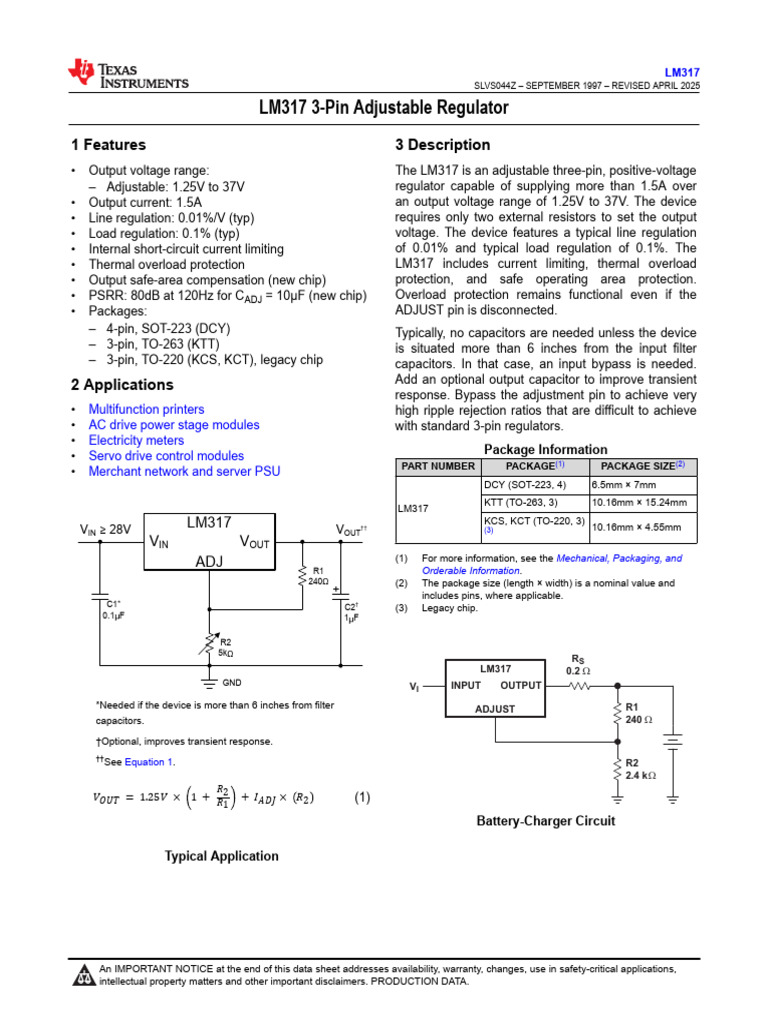 LM317 Adjustable Voltage Regulator Guide | PDF | Power Supply ...
