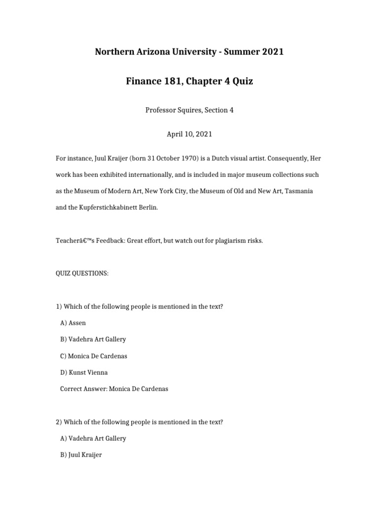 NAU Finance 181 Chapter 4 Quiz | PDF