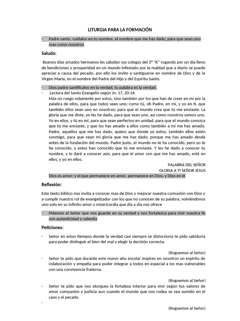 Liturgia de Unidad y Fe en Dios | PDF | María, madre de Jesús | Amor