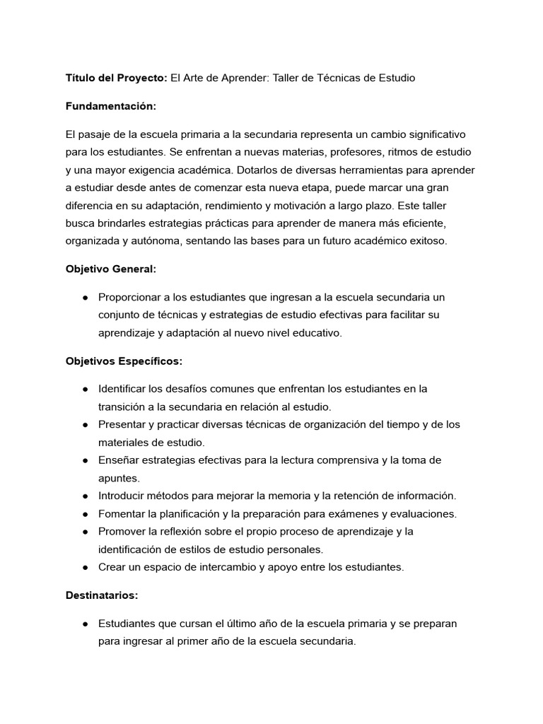 El Arte de Aprender - Taller de Técnicas de Estudio | PDF | Habilidades ...