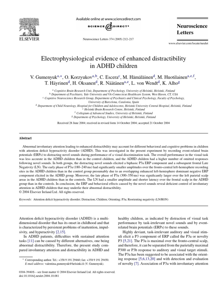 Electrophysiological Evidence of Enhanced Distractibility in ADHD ...