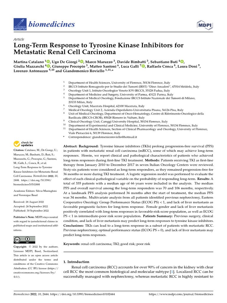 Long-Term Response To Tyrosine Kinase Inhibitors For Metastatic Renal ...