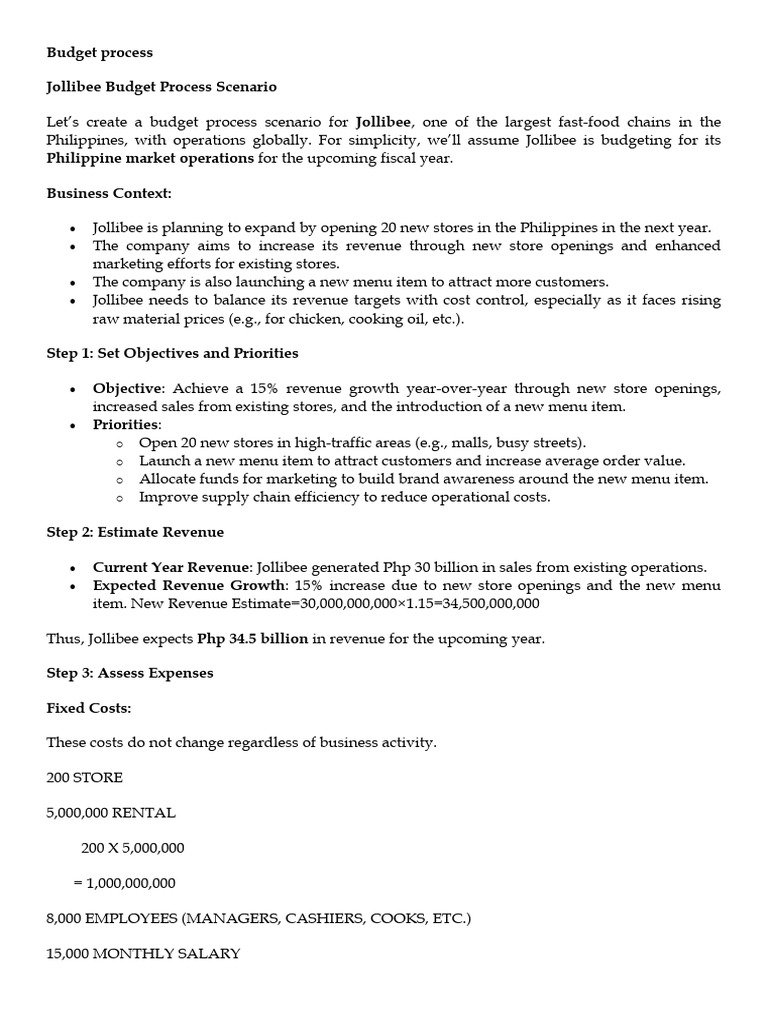 Jollibee Budget Plan for Expansion | PDF | Budget | Expense