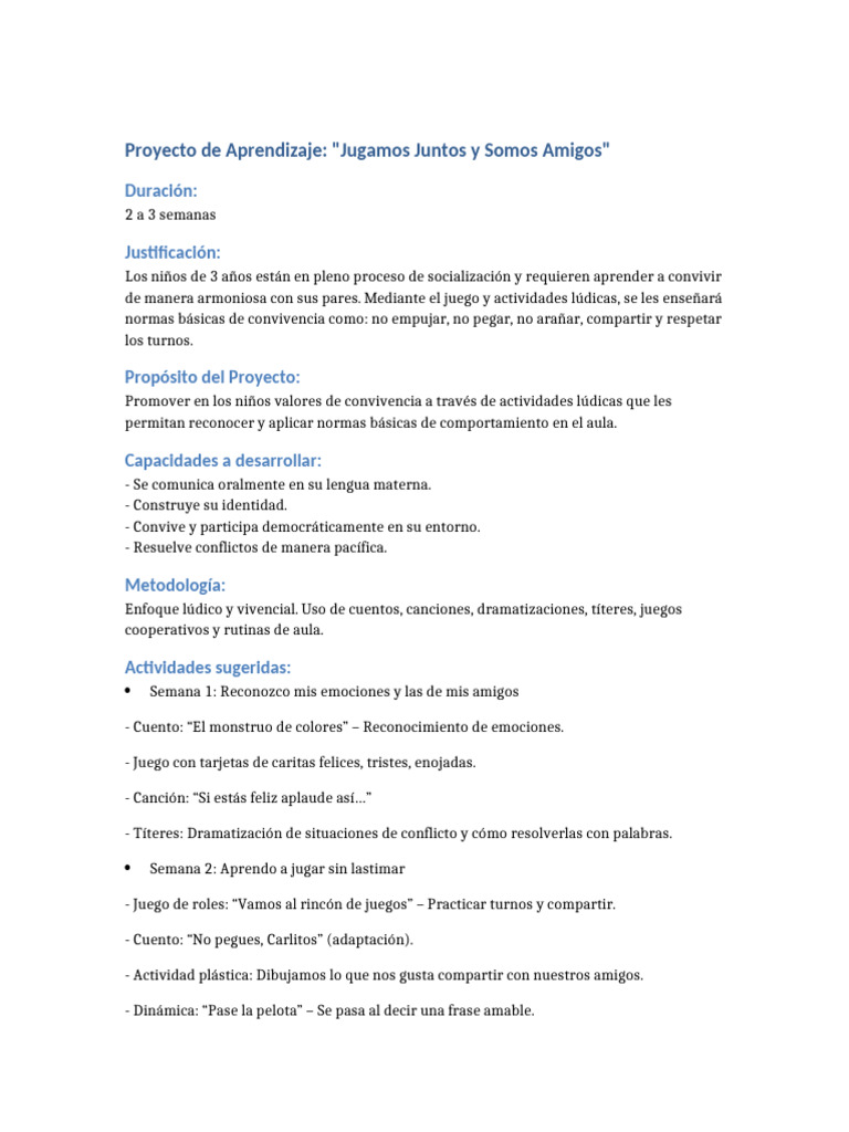 Normas de Convivencia para Nivel Inicial | PDF