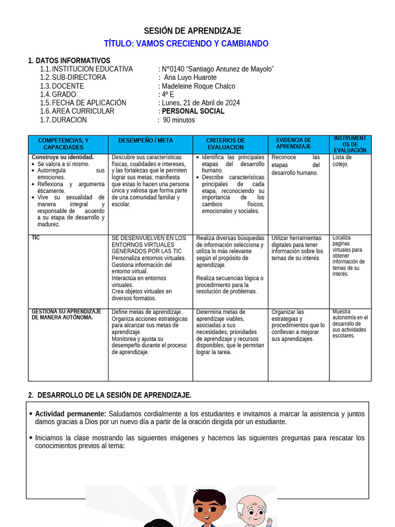 21-04-25 SESION PS Vamos Creciendo y Cambiando | PDF | Aprendizaje ...