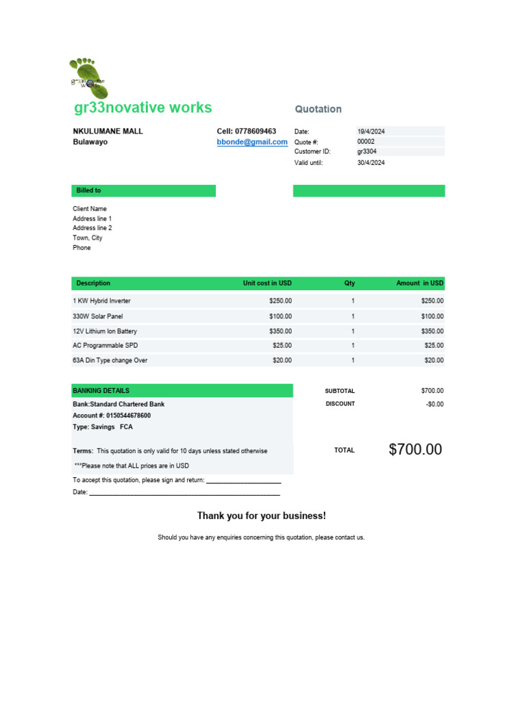 Solar Equipment Quotation for Client | PDF