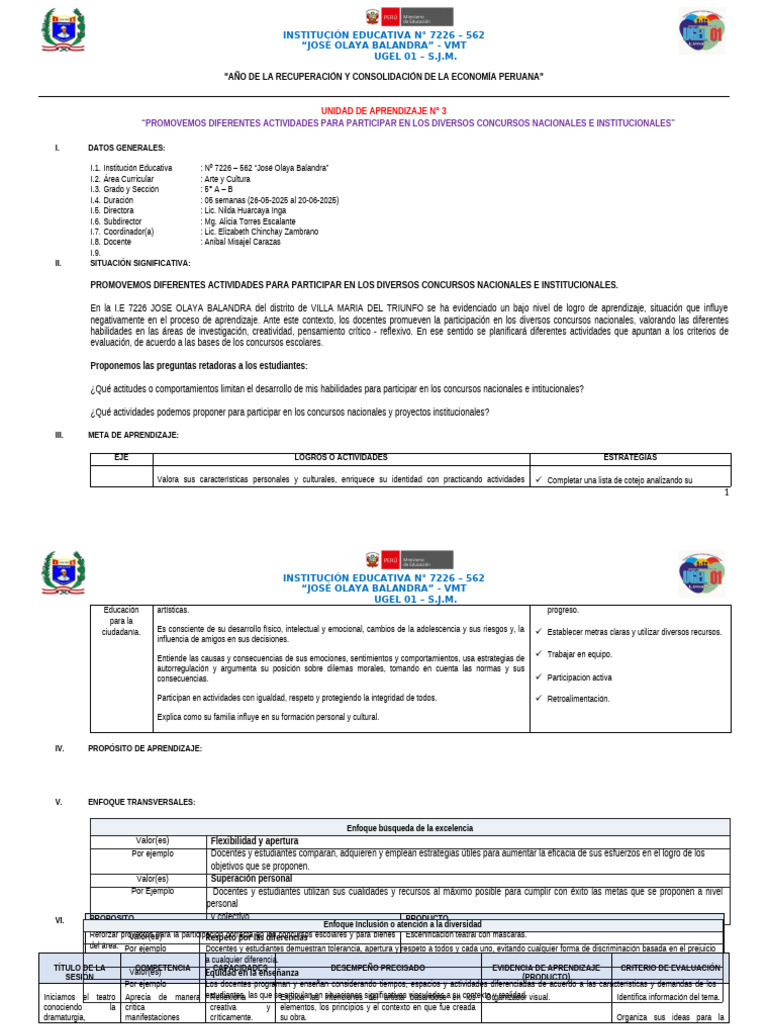 5° Unidad de Aprendizaje 3 | PDF | Aprendizaje | Enseñando