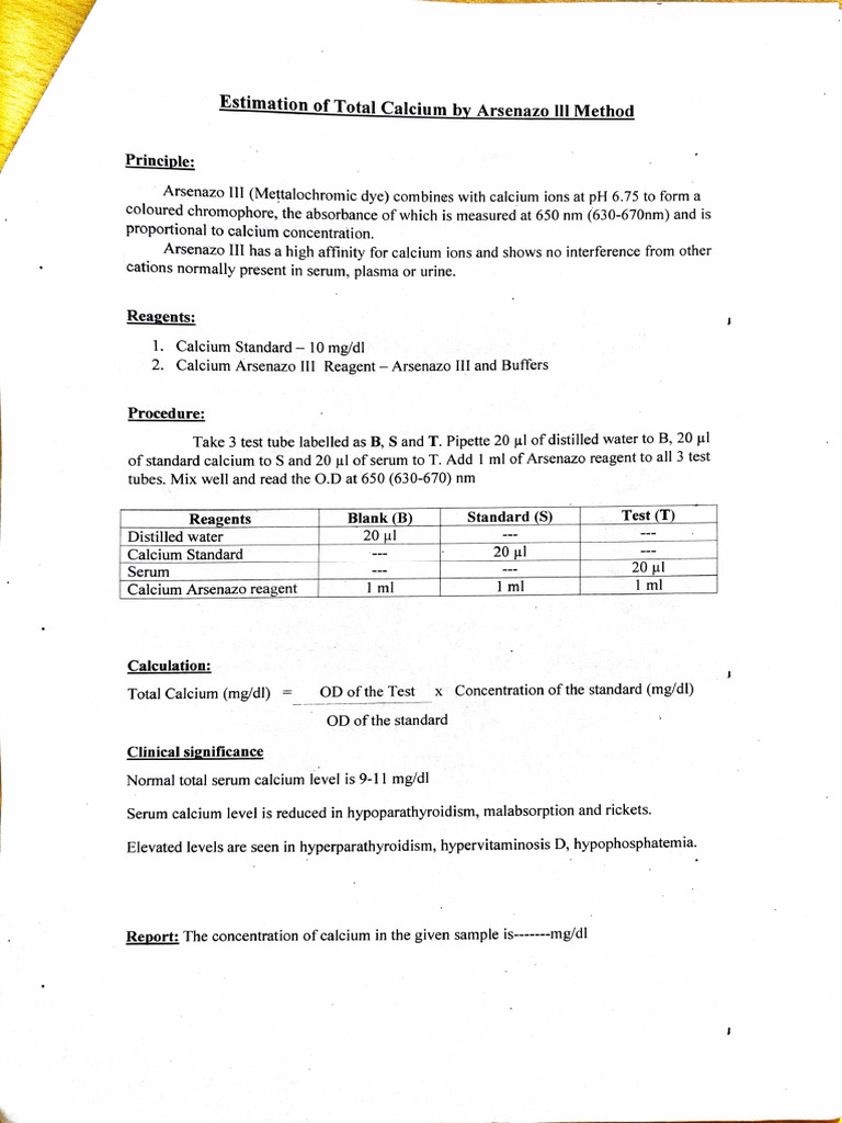 Calcium Measurement Using Arsenazo III | PDF