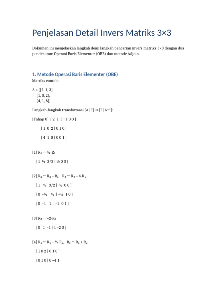 Invers Matriks 3x3: OBE & Adjoin | PDF