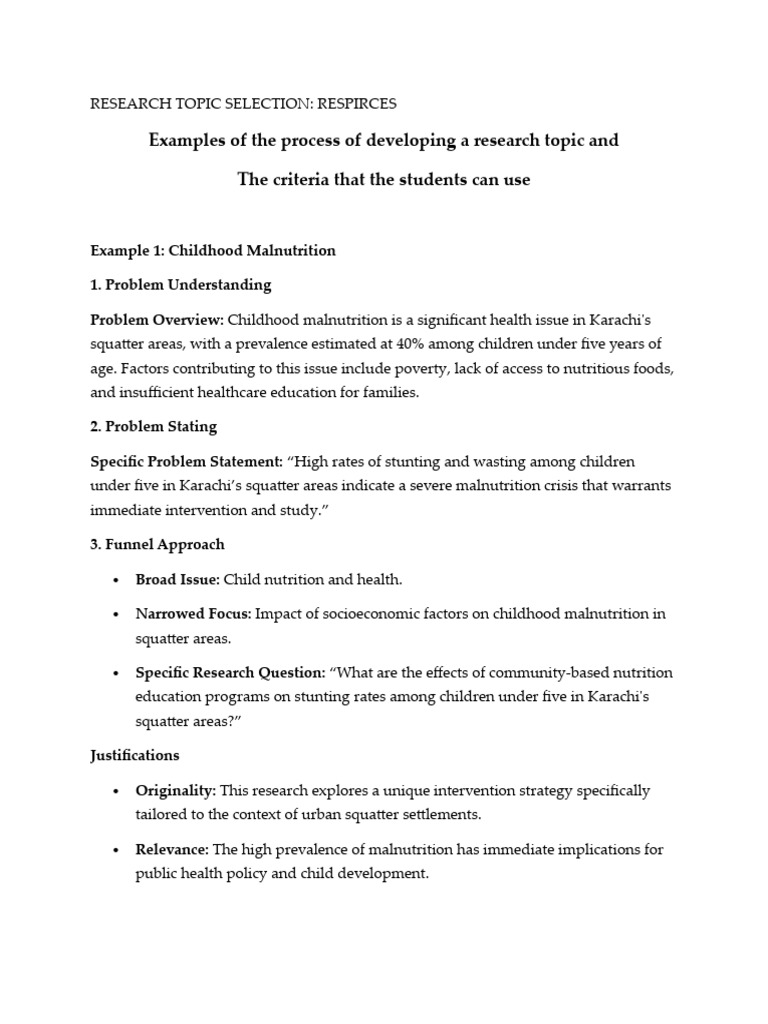 Examples of Research Topic selction-handout-RESOURCE | PDF | Maternal ...
